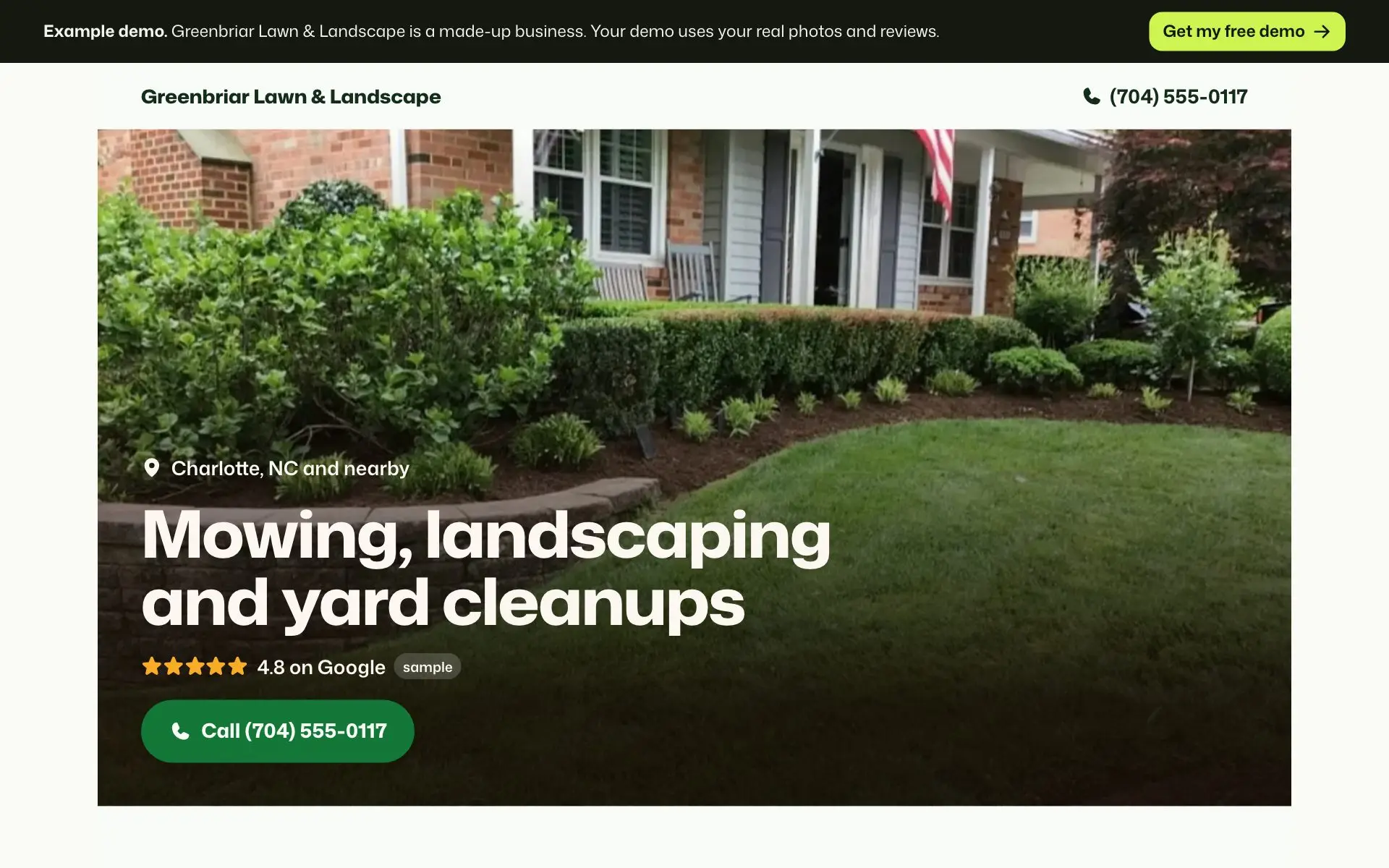 Example homepage for Greenbriar Lawn & Landscape, a made-up lawn care and landscaping business
